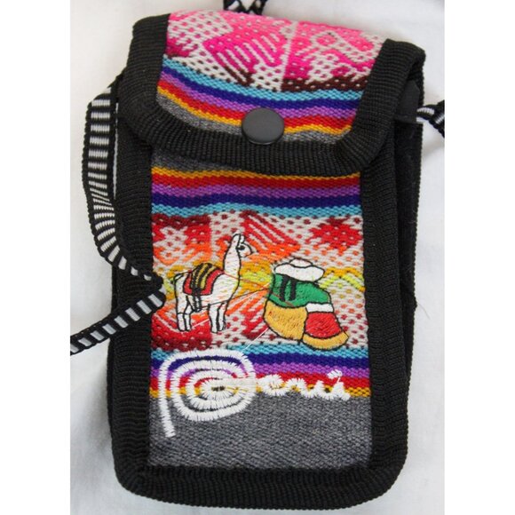 Peruvian Passport Pouch Wallet Phone Padded Native Textile Lanyard Llama Woman - Picture 2 of 6
